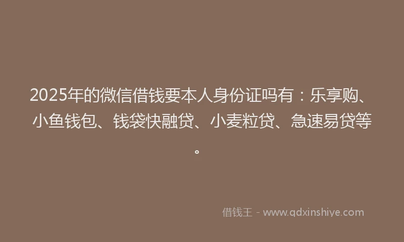 2025年的微信借钱要本人身份证吗有：乐享购、小鱼钱包、钱袋快融贷、小麦粒贷、急速易贷等。