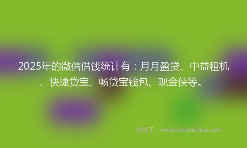 2025年的微信借钱统计有：月月盈贷、中益租机、快捷贷宝、畅贷宝钱包、现金侠等。