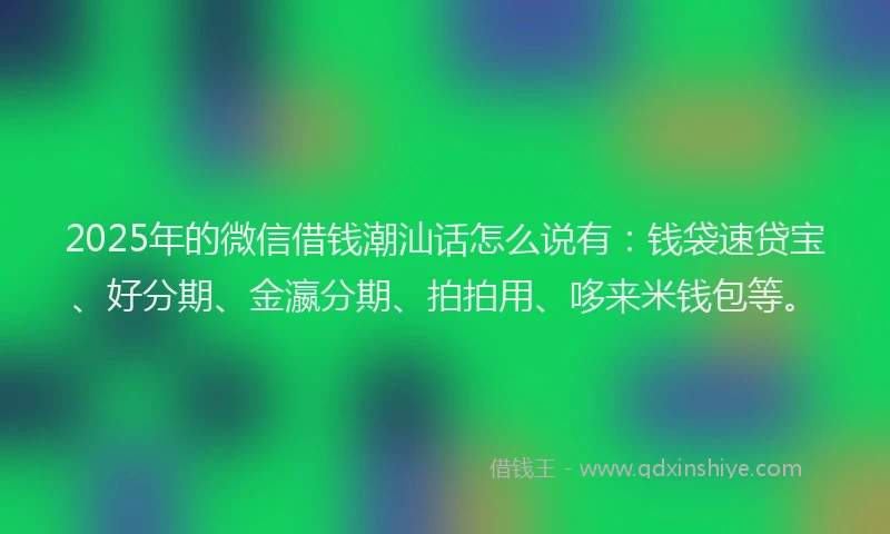 2025年的微信借钱潮汕话怎么说有：钱袋速贷宝、好分期、金瀛分期、拍拍用、哆来米钱包等。