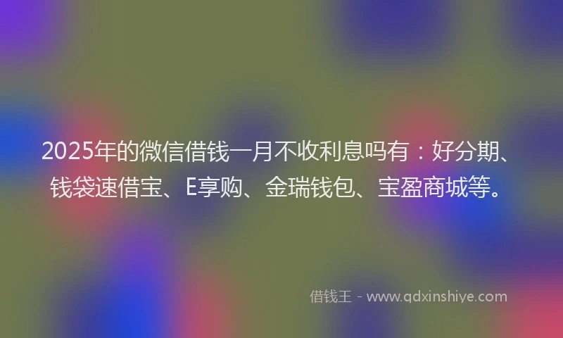 2025年的微信借钱一月不收利息吗有：好分期、钱袋速借宝、E享购、金瑞钱包、宝盈商城等。