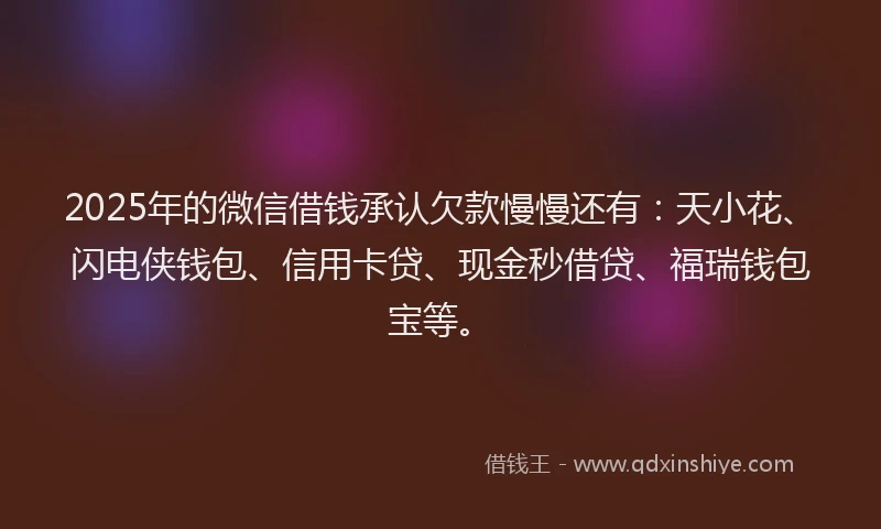 2025年的微信借钱承认欠款慢慢还有：天小花、闪电侠钱包、信用卡贷、现金秒借贷、福瑞钱包宝等。