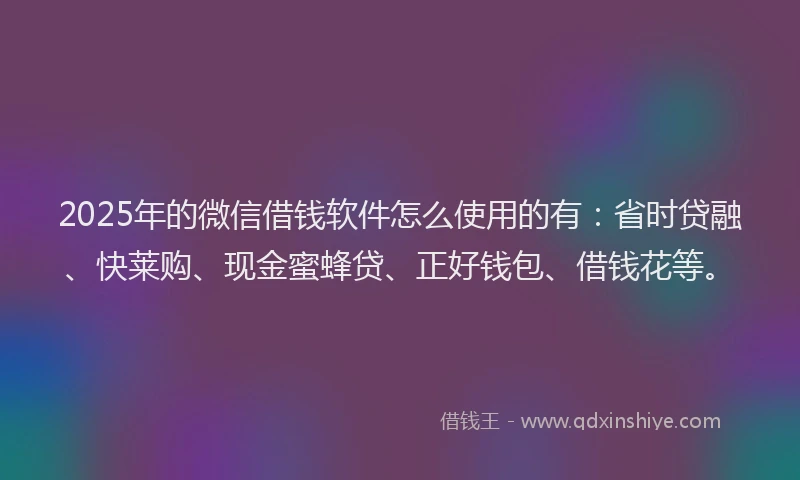 2025年的微信借钱软件怎么使用的有：省时贷融、快莱购、现金蜜蜂贷、正好钱包、借钱花等。