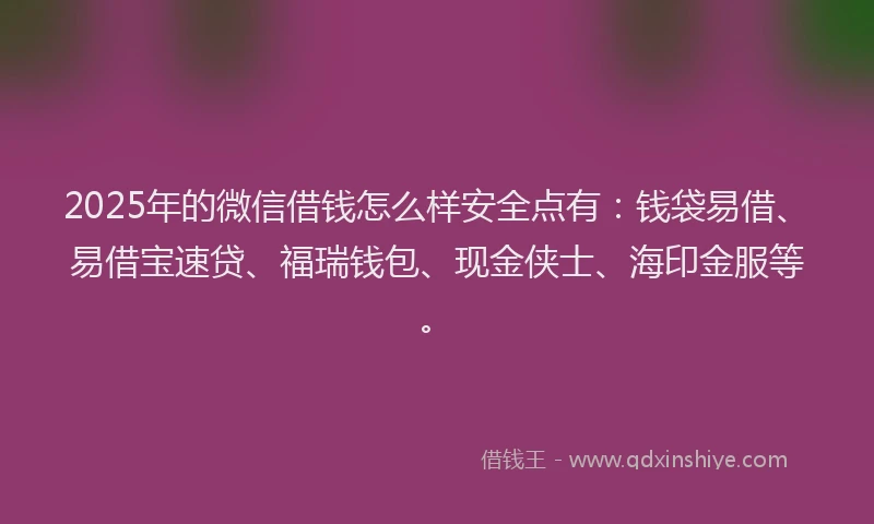 2025年的微信借钱怎么样安全点有：钱袋易借、易借宝速贷、福瑞钱包、现金侠士、海印金服等。