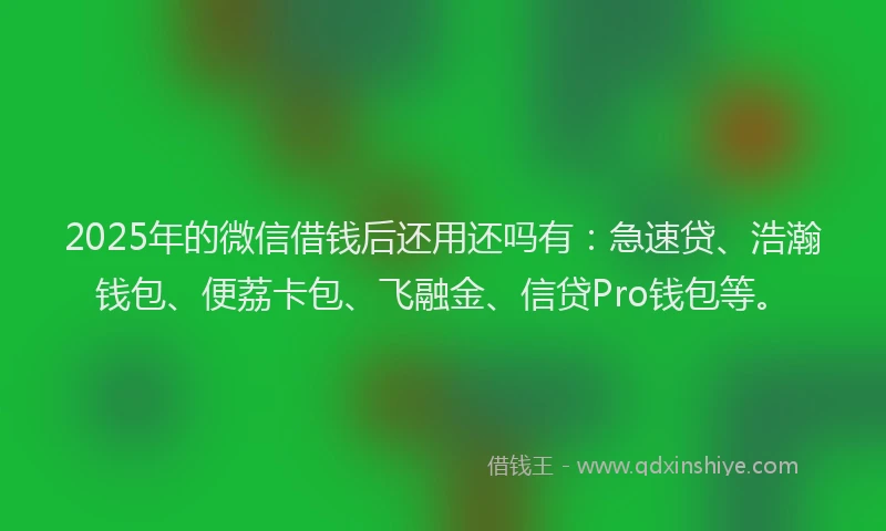 2025年的微信借钱后还用还吗有：急速贷、浩瀚钱包、便荔卡包、飞融金、信贷Pro钱包等。