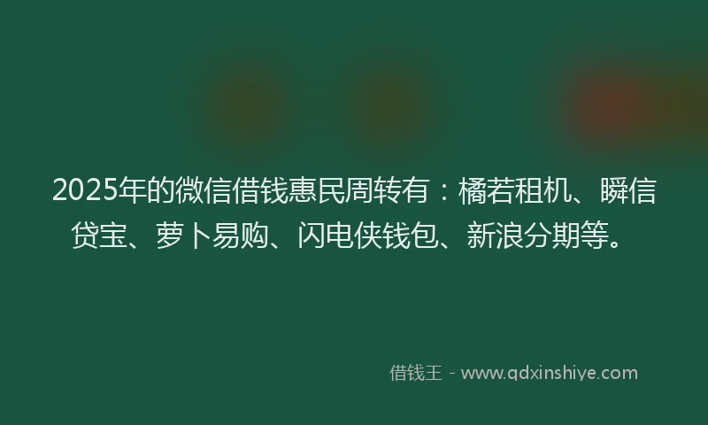 2025年的微信借钱惠民周转有：橘若租机、瞬信贷宝、萝卜易购、闪电侠钱包、新浪分期等。