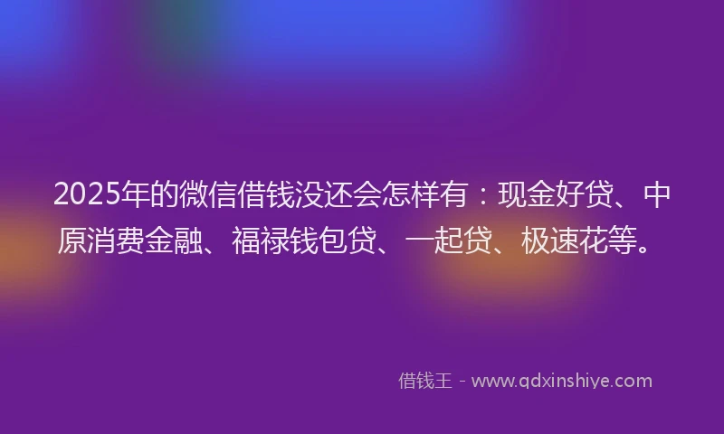 2025年的微信借钱没还会怎样有：现金好贷、中原消费金融、福禄钱包贷、一起贷、极速花等。