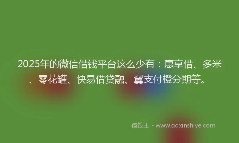 2025年的微信借钱平台这么少有：惠享借、多米、零花罐、快易借贷融、翼支付橙分期等。