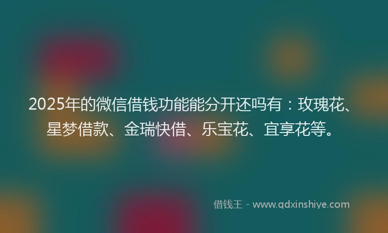 2025年的微信借钱功能能分开还吗有：玫瑰花、星梦借款、金瑞快借、乐宝花、宜享花等。