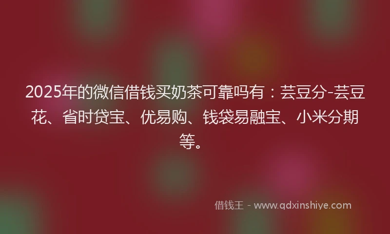 2025年的微信借钱买奶茶可靠吗有：芸豆分-芸豆花、省时贷宝、优易购、钱袋易融宝、小米分期等。
