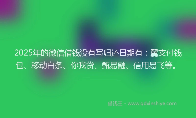 2025年的微信借钱没有写归还日期有：翼支付钱包、移动白条、你我贷、甄易融、信用易飞等。