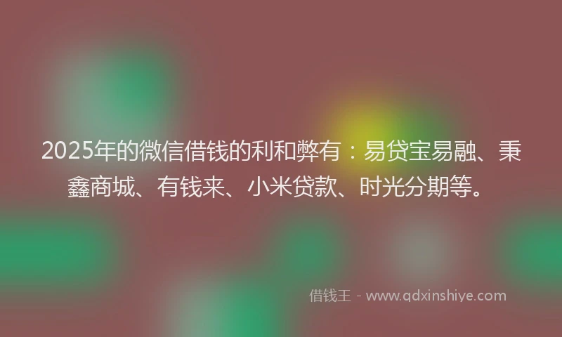 2025年的微信借钱的利和弊有：易贷宝易融、秉鑫商城、有钱来、小米贷款、时光分期等。