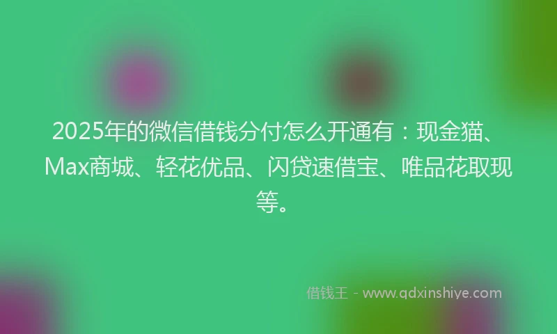 2025年的微信借钱分付怎么开通有：现金猫、Max商城、轻花优品、闪贷速借宝、唯品花取现等。