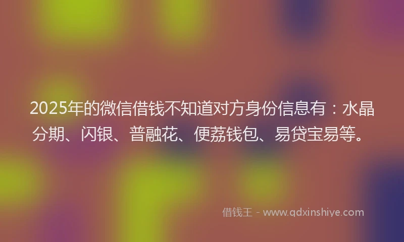 2025年的微信借钱不知道对方身份信息有：水晶分期、闪银、普融花、便荔钱包、易贷宝易等。