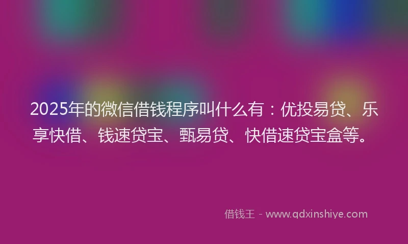 2025年的微信借钱程序叫什么有：优投易贷、乐享快借、钱速贷宝、甄易贷、快借速贷宝盒等。