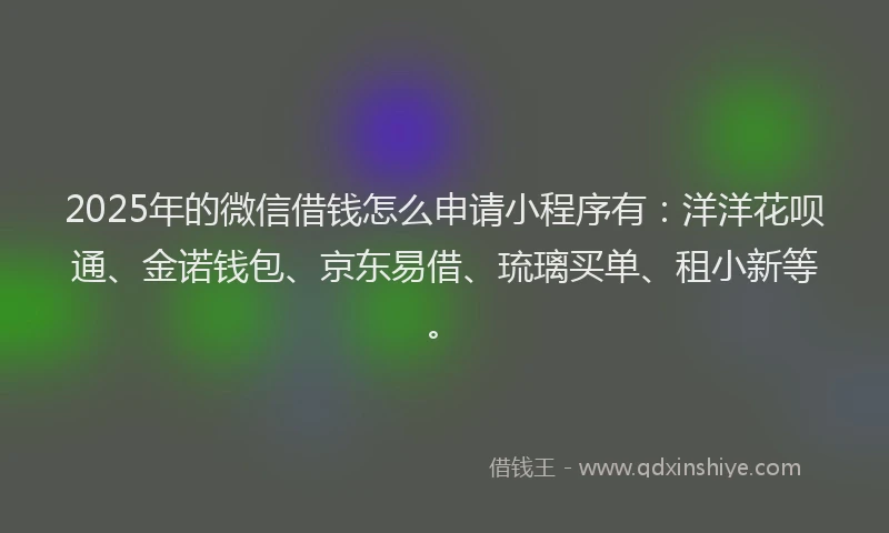 2025年的微信借钱怎么申请小程序有：洋洋花呗通、金诺钱包、京东易借、琉璃买单、租小新等。