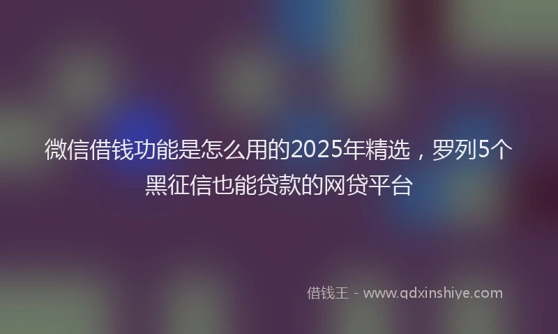 微信借钱功能是怎么用的2025年精选，罗列5个黑征信也能贷款的网贷平台