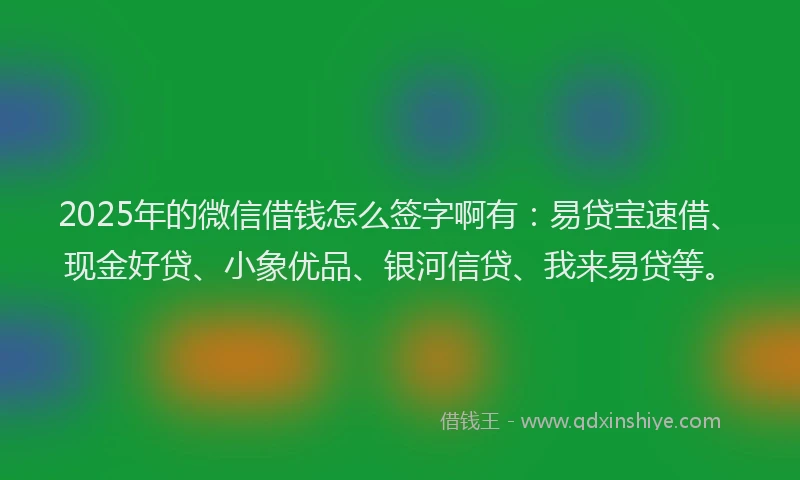 2025年的微信借钱怎么签字啊有：易贷宝速借、现金好贷、小象优品、银河信贷、我来易贷等。