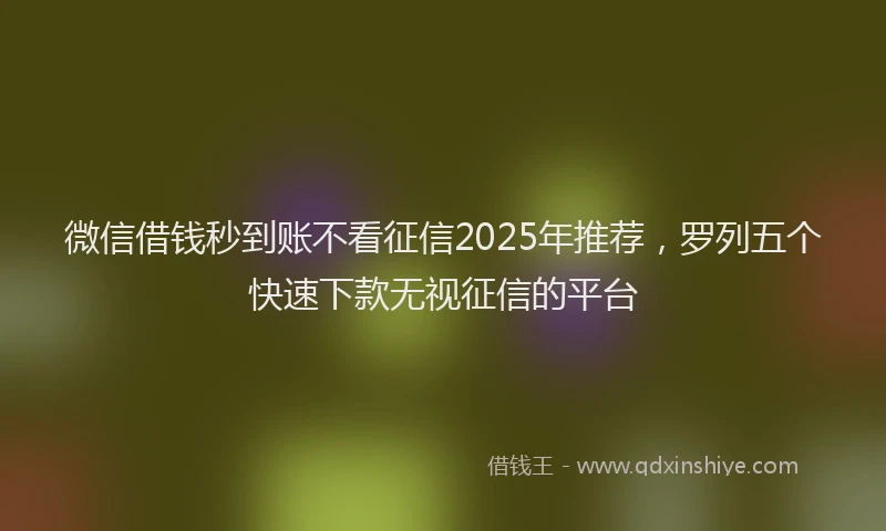 微信借钱秒到账不看征信2025年推荐，罗列五个快速下款无视征信的平台