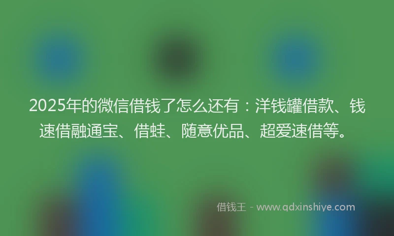 2025年的微信借钱了怎么还有：洋钱罐借款、钱速借融通宝、借蛙、随意优品、超爱速借等。