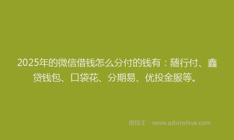 2025年的微信借钱怎么分付的钱有：随行付、鑫贷钱包、口袋花、分期易、优投金服等。