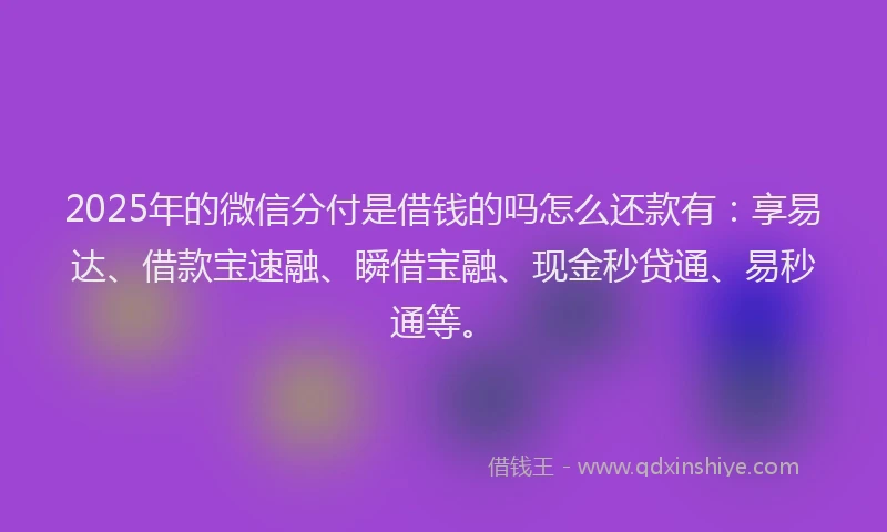 2025年的微信分付是借钱的吗怎么还款有：享易达、借款宝速融、瞬借宝融、现金秒贷通、易秒通等。