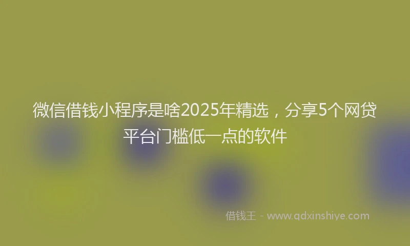 微信借钱小程序是啥2025年精选，分享5个网贷平台门槛低一点的软件