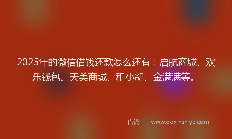 2025年的微信借钱还款怎么还有：启航商城、欢乐钱包、天美商城、租小新、金满满等。
