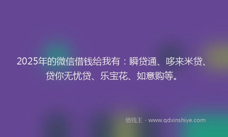 2025年的微信借钱给我有：瞬贷通、哆来米贷、贷你无忧贷、乐宝花、如意购等。