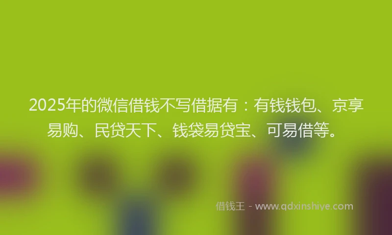 2025年的微信借钱不写借据有：有钱钱包、京享易购、民贷天下、钱袋易贷宝、可易借等。