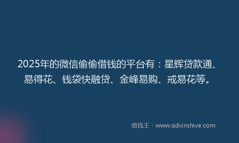 2025年的微信偷偷借钱的平台有：星辉贷款通、易得花、钱袋快融贷、金峰易购、戒易花等。