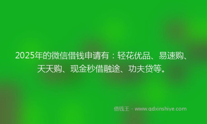2025年的微信借钱申请有：轻花优品、易速购、天天购、现金秒借融途、功夫贷等。