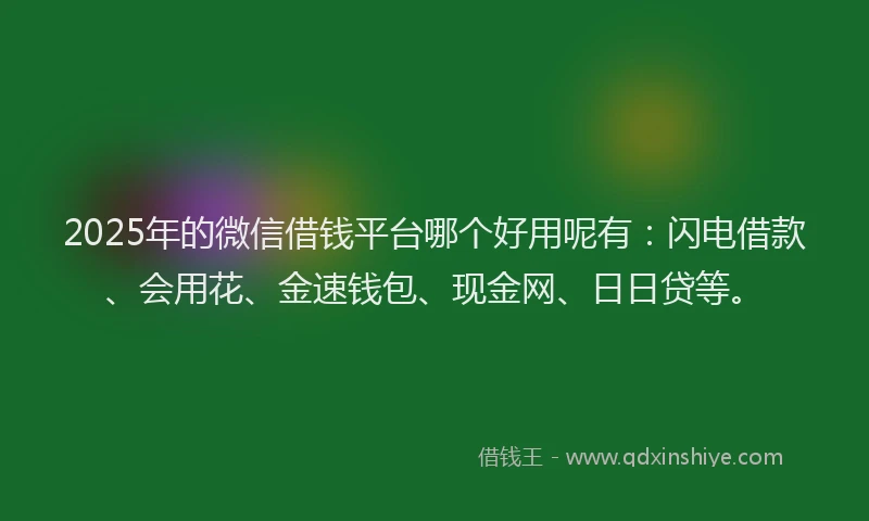 2025年的微信借钱平台哪个好用呢有：闪电借款、会用花、金速钱包、现金网、日日贷等。