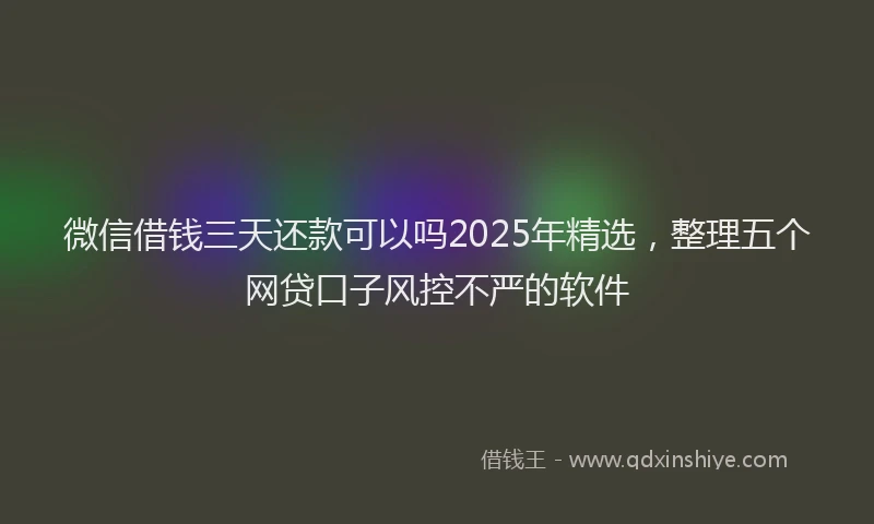 微信借钱三天还款可以吗2025年精选，整理五个网贷口子风控不严的软件