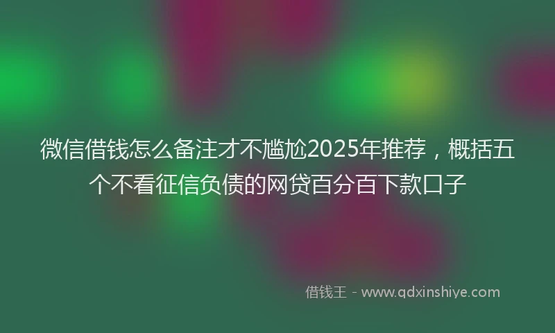 微信借钱怎么备注才不尴尬2025年推荐，概括五个不看征信负债的网贷百分百下款口子