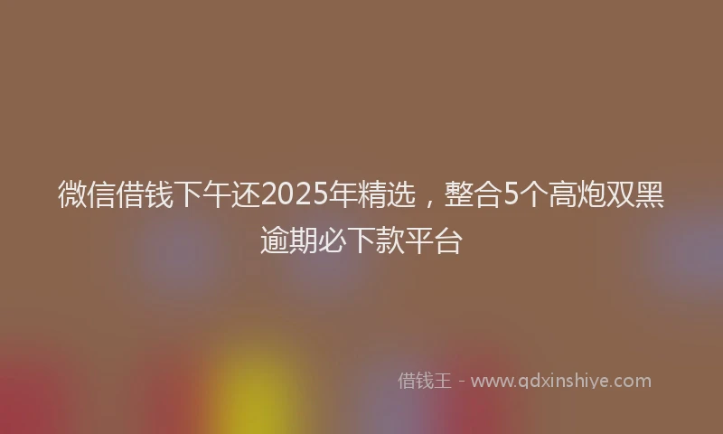 微信借钱下午还2025年精选，整合5个高炮双黑逾期必下款平台