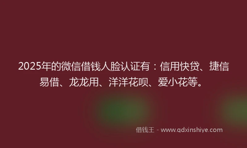 2025年的微信借钱人脸认证有：信用快贷、捷信易借、龙龙用、洋洋花呗、爱小花等。