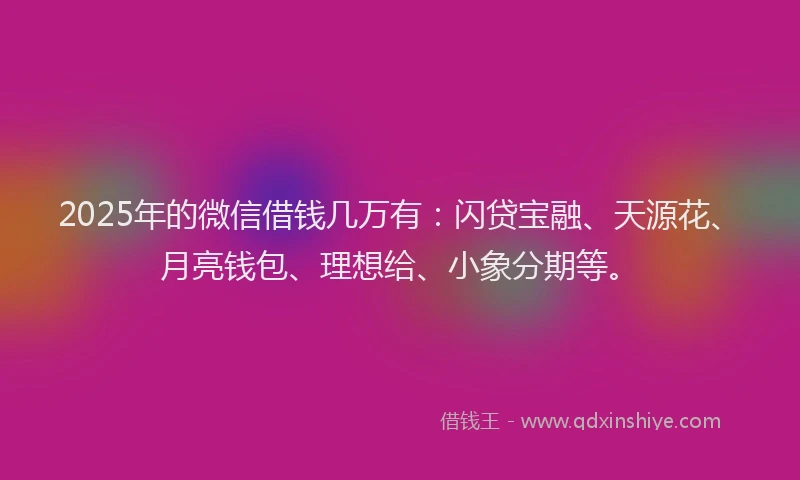 2025年的微信借钱几万有：闪贷宝融、天源花、月亮钱包、理想给、小象分期等。