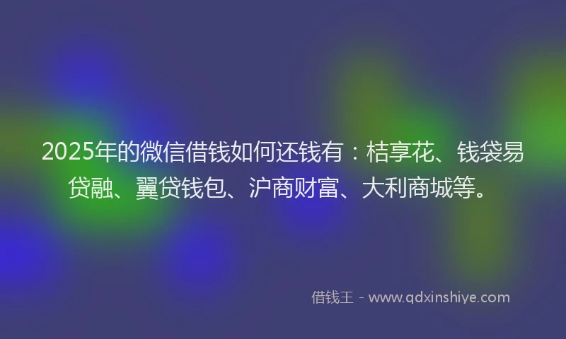 2025年的微信借钱如何还钱有：桔享花、钱袋易贷融、翼贷钱包、沪商财富、大利商城等。
