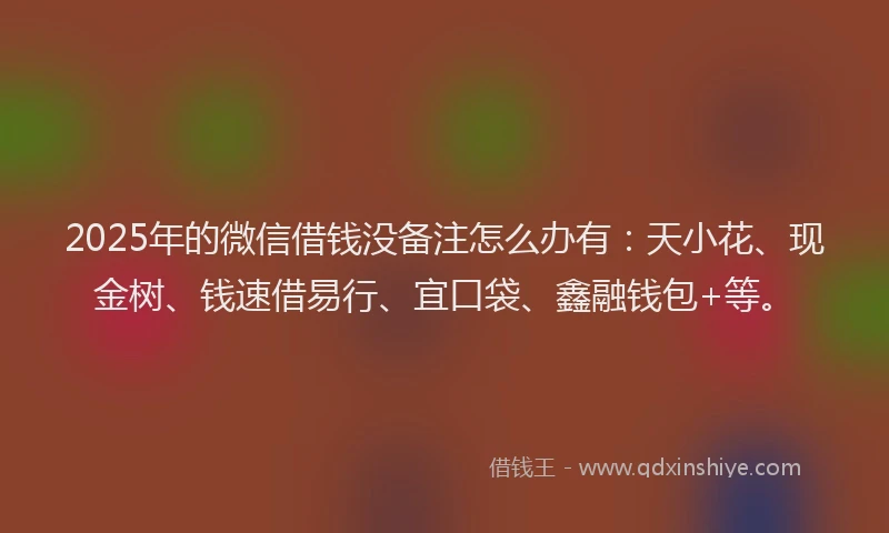 2025年的微信借钱没备注怎么办有：天小花、现金树、钱速借易行、宜口袋、鑫融钱包+等。