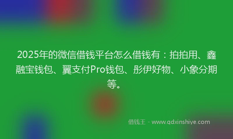 2025年的微信借钱平台怎么借钱有：拍拍用、鑫融宝钱包、翼支付Pro钱包、彤伊好物、小象分期等。