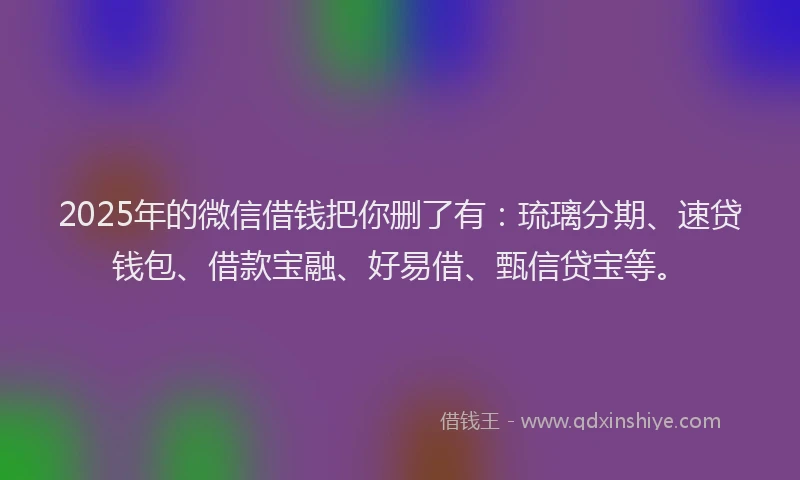 2025年的微信借钱把你删了有：琉璃分期、速贷钱包、借款宝融、好易借、甄信贷宝等。
