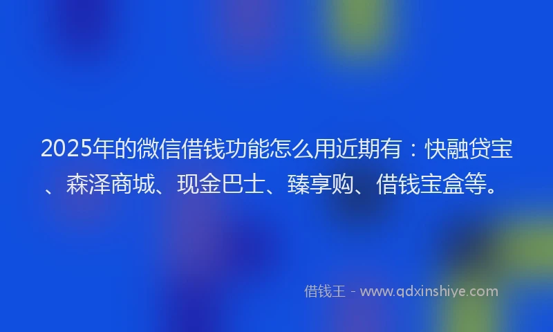 2025年的微信借钱功能怎么用近期有：快融贷宝、森泽商城、现金巴士、臻享购、借钱宝盒等。