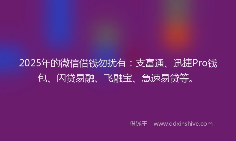 2025年的微信借钱勿扰有：支富通、迅捷Pro钱包、闪贷易融、飞融宝、急速易贷等。
