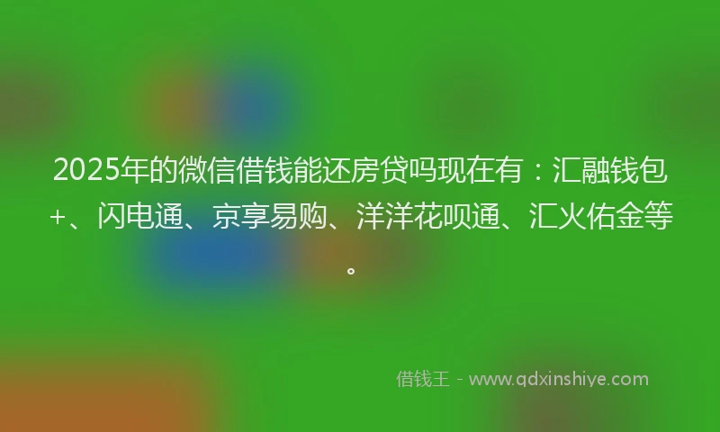 2025年的微信借钱能还房贷吗现在有：汇融钱包+、闪电通、京享易购、洋洋花呗通、汇火佑金等。