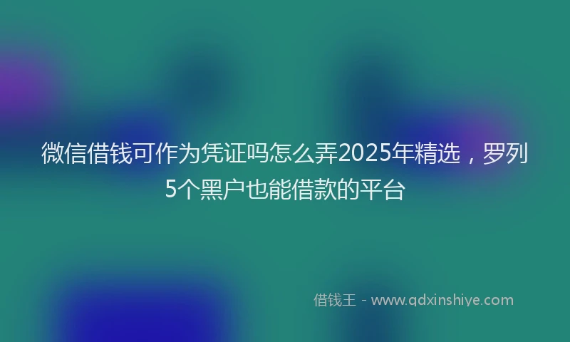 微信借钱可作为凭证吗怎么弄2025年精选，罗列5个黑户也能借款的平台