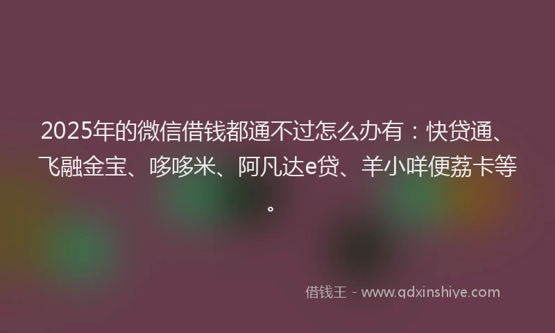 2025年的微信借钱都通不过怎么办有：快贷通、飞融金宝、哆哆米、阿凡达e贷、羊小咩便荔卡等。