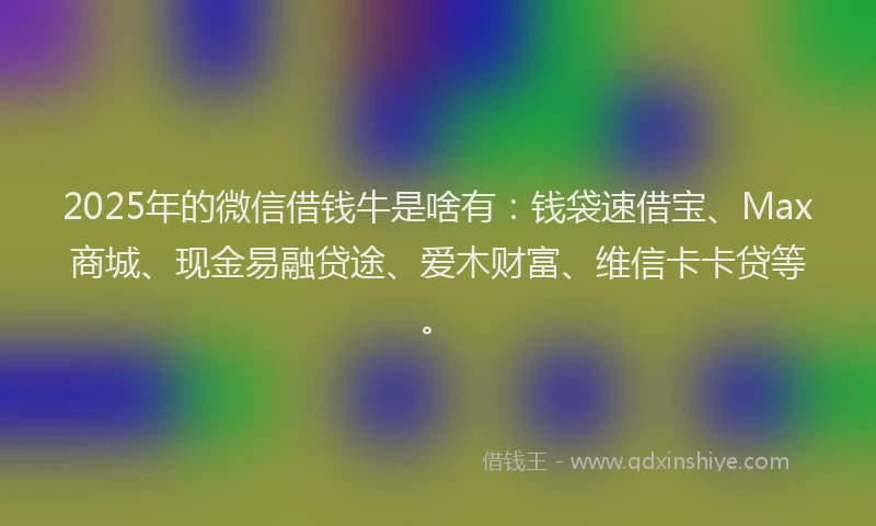2025年的微信借钱牛是啥有：钱袋速借宝、Max商城、现金易融贷途、爱木财富、维信卡卡贷等。