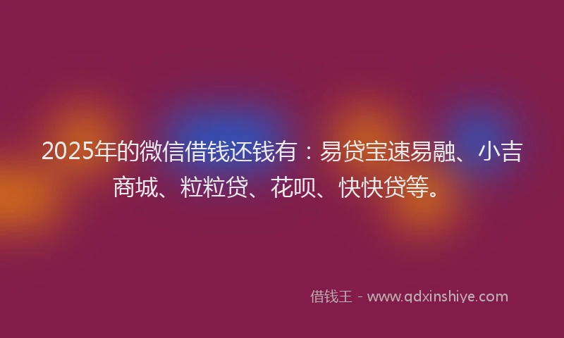 2025年的微信借钱还钱有：易贷宝速易融、小吉商城、粒粒贷、花呗、快快贷等。
