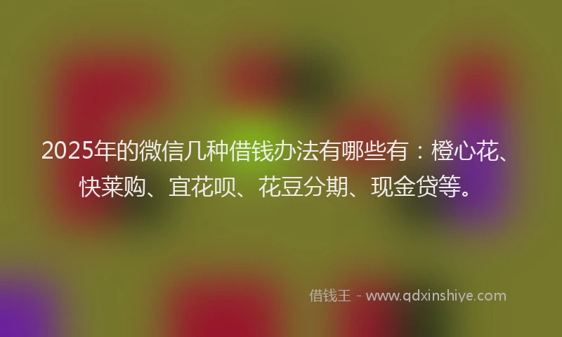 2025年的微信几种借钱办法有哪些有：橙心花、快莱购、宜花呗、花豆分期、现金贷等。