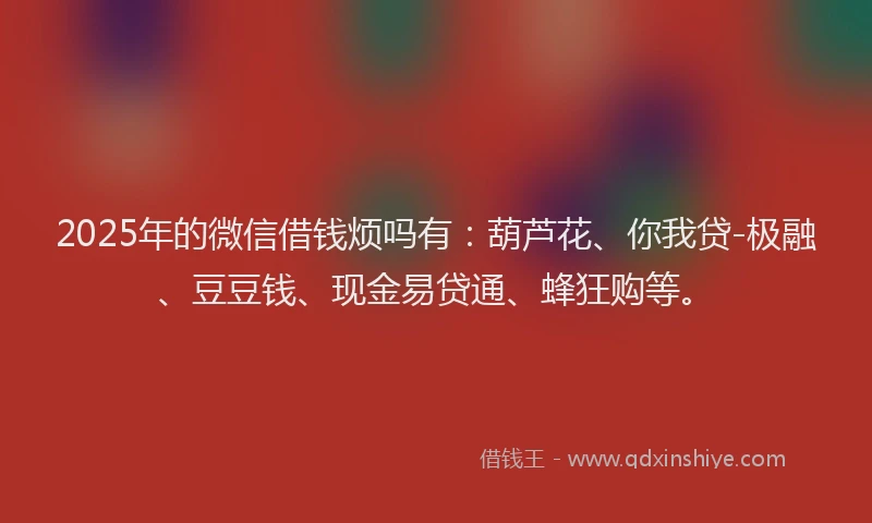 2025年的微信借钱烦吗有：葫芦花、你我贷-极融、豆豆钱、现金易贷通、蜂狂购等。